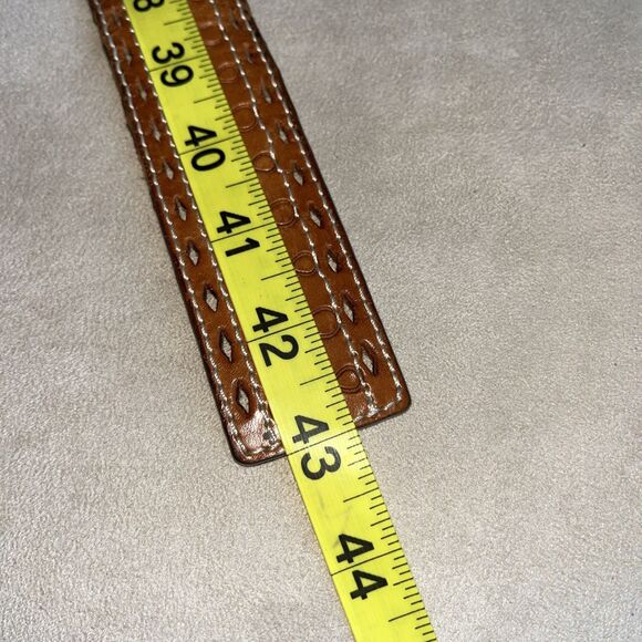 Lauren Ralph Lauren Tooled Brown Leather Belt Flower‎ Pattern Women SZ L 9101304 - Picture 14 of 16